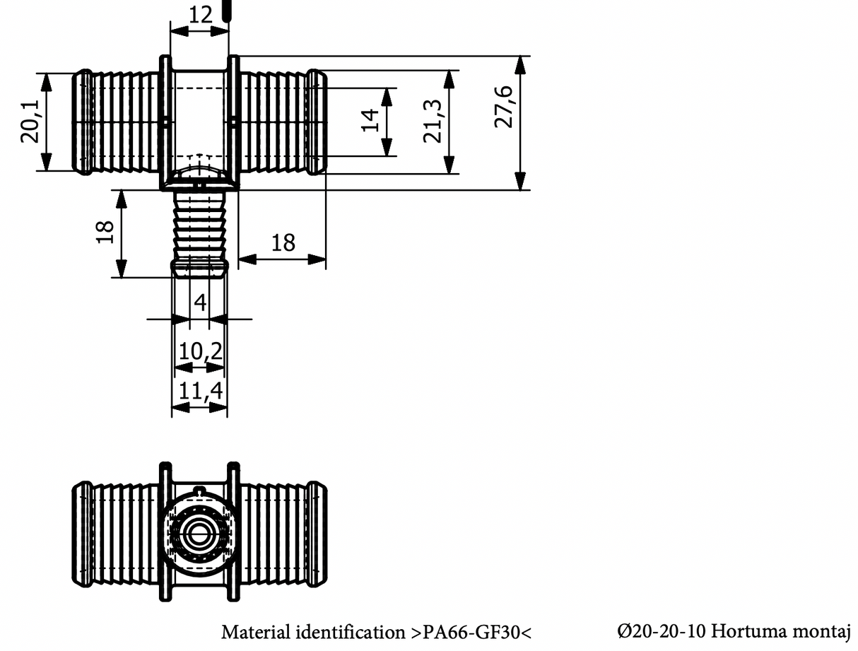 Schlauchverbinder T-Verbinder / Interne Bauteile: JN35721903 / OEM Bauteilnummer: 4MN.121.087 (dient nur zum Vergleich) / Verwendung: EPDM Schlauch