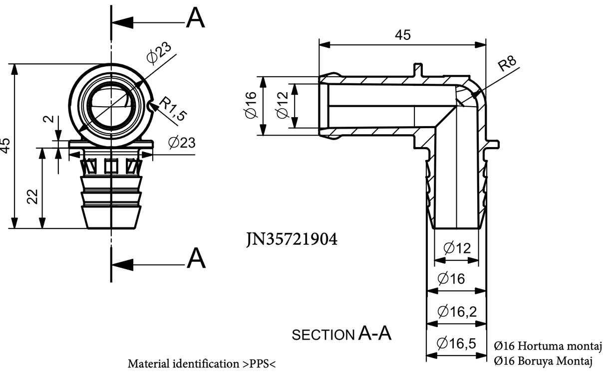 L-plastic connector