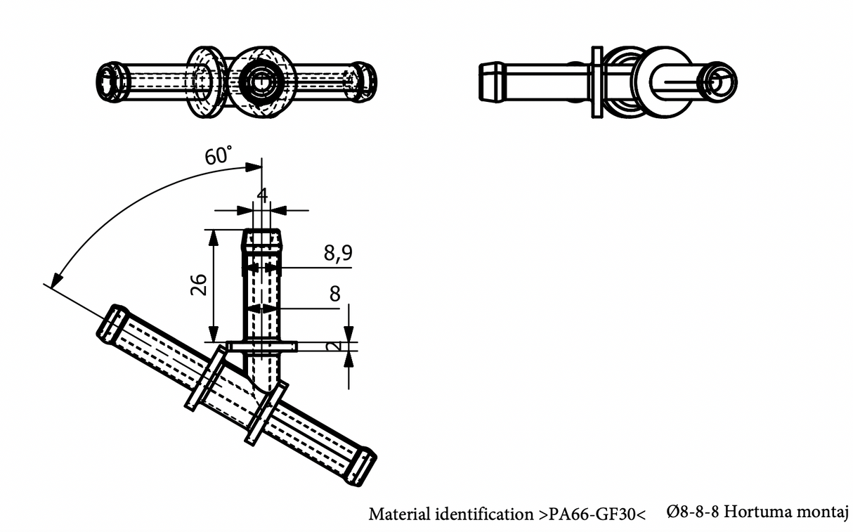 Schlauchverbinder Y-Stück / Interne Bauteile: JN35721914 / OEM Bauteilnummer: N.907.610.01 (dient nur zum Vergleich)  / Verwendung: EPDM Schlauch